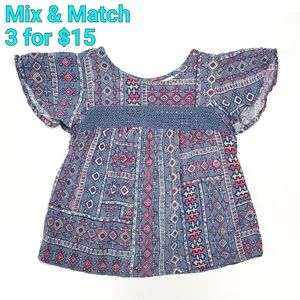 Arizona Toddler Girl's Flutter Sleeve Top Blue 4T